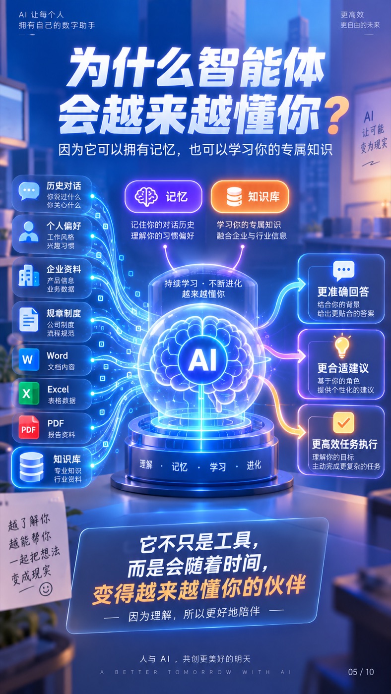 智能体通过记忆与知识逐步理解使用者