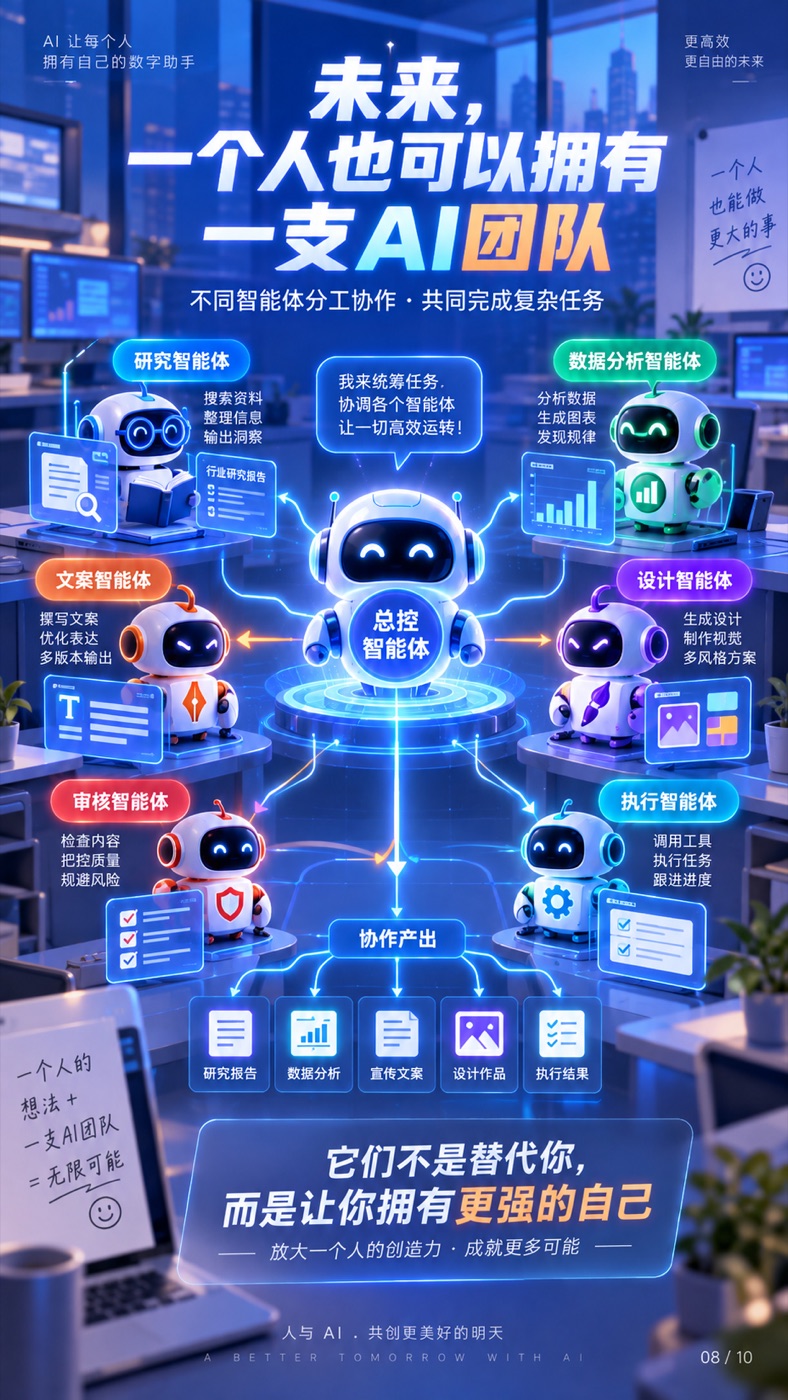一支 AI 团队通过角色分工协同完成复杂任务